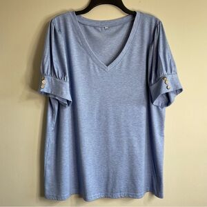 Blue V-Neck Cuffed Sleeve Relaxed Plus Size T-Shirt
